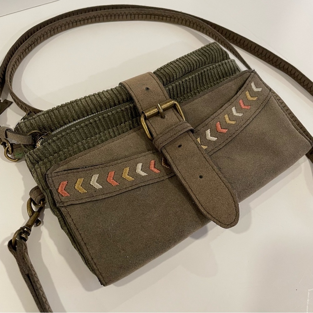 Boho Crossbody Purse Convertible Clutch Wallet Corduroy Faux Suede EUC Adorable